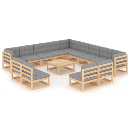 vidaXL Juego de muebles de jardín 14 pzas y cojines madera maciza pino