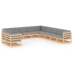 vidaXL Juego de muebles de jardín 11 pzas y cojines madera maciza pino