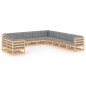 vidaXL Juego de muebles de jardín 11 pzas y cojines madera maciza pino vidaXL Juego de muebles de jardín 11 pzas y cojines madera maciza pino