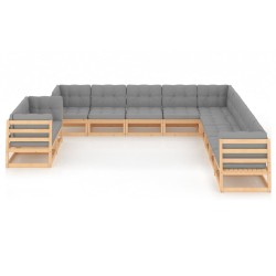 vidaXL Juego de muebles de jardín 11 pzas y cojines madera maciza pino