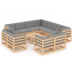 vidaXL Juego de muebles de jardín 12 pzas y cojines madera maciza pino