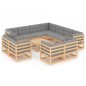 vidaXL Juego de muebles de jardín 12 pzas y cojines madera maciza pino vidaXL Juego de muebles de jardín 12 pzas y cojines madera maciza pino