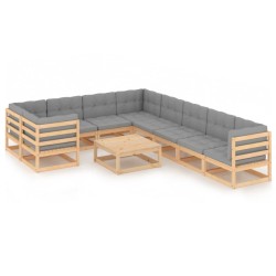 vidaXL Juego de muebles de jardín 10 pzas y cojines madera maciza pino