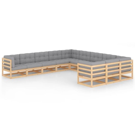 vidaXL Juego de muebles de jardín 11 pzas y cojines madera maciza pino