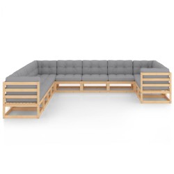 vidaXL Juego de muebles de jardín 11 pzas y cojines madera maciza pino