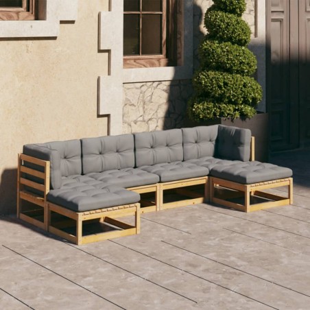 vidaXL Juego de muebles de jardín 6 pzas y cojines madera maciza pino