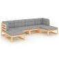 vidaXL Juego de muebles de jardín 6 pzas y cojines madera maciza pino