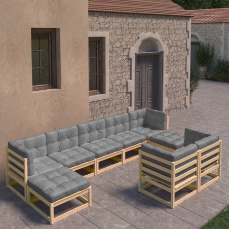 vidaXL Juego de muebles de jardín 9 pzas y cojines madera maciza pino