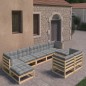 vidaXL Juego de muebles de jardín 9 pzas y cojines madera maciza pino vidaXL Juego de muebles de jardín 9 pzas y cojines madera maciza pino