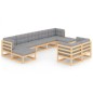 vidaXL Juego de muebles de jardín 9 pzas y cojines madera maciza pino vidaXL Juego de muebles de jardín 9 pzas y cojines madera maciza pino