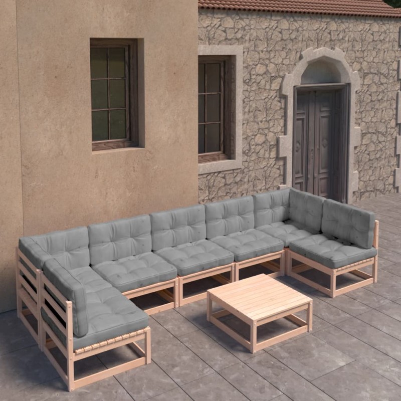 vidaXL Muebles de jardín 8 pzas y cojines madera maciza pino vidaXL Muebles de jardín 8 pzas y cojines madera maciza pino