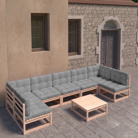 vidaXL Muebles de jardín 8 pzas y cojines madera maciza pino