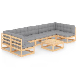 vidaXL Muebles de jardín 8 pzas y cojines madera maciza pino