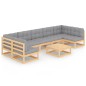 vidaXL Muebles de jardín 8 pzas y cojines madera maciza pino vidaXL Muebles de jardín 8 pzas y cojines madera maciza pino