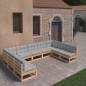 vidaXL Juego de muebles de jardín 9 pzas y cojines madera maciza pino vidaXL Juego de muebles de jardín 9 pzas y cojines madera maciza pino