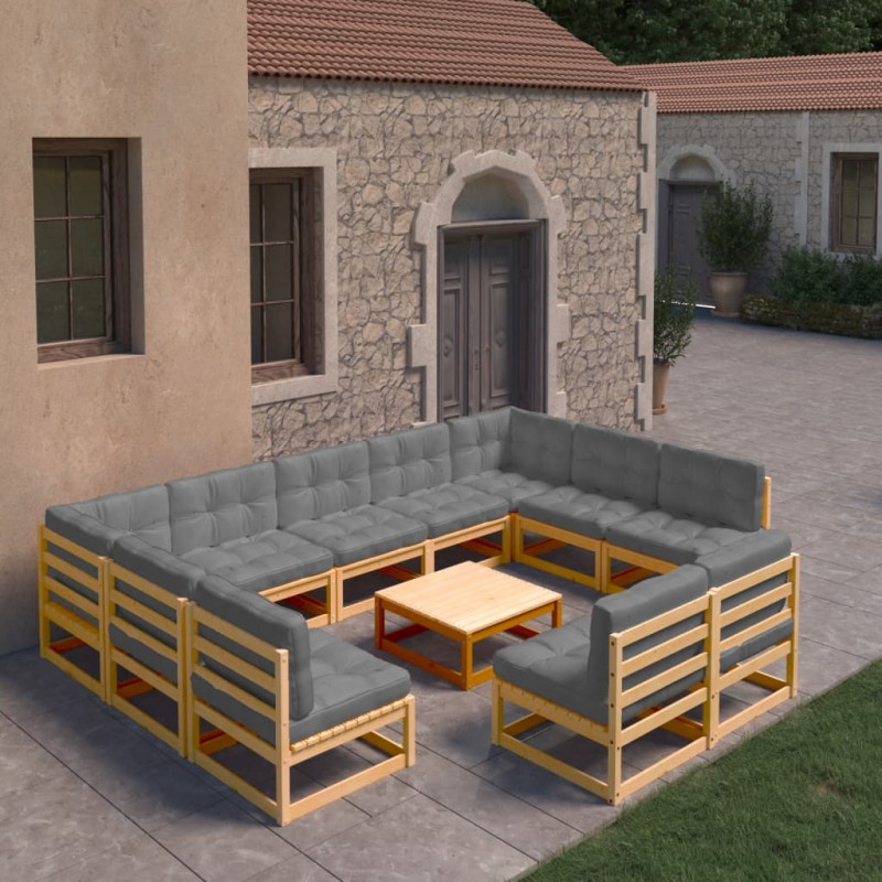 vidaXL Juego de muebles de jardín 10 pzas y cojines madera maciza pino vidaXL Juego de muebles de jardín 10 pzas y cojines madera maciza pino