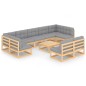 vidaXL Juego de muebles de jardín 10 pzas y cojines madera maciza pino vidaXL Juego de muebles de jardín 10 pzas y cojines madera maciza pino