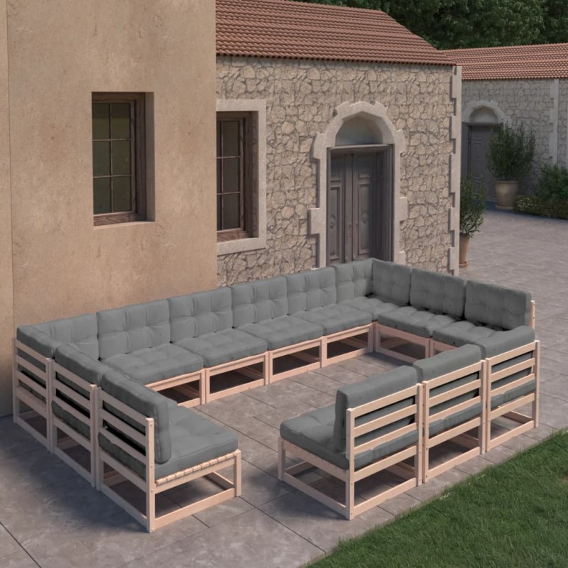 vidaXL Juego de muebles de jardín 13 pzas y cojines madera maciza pino vidaXL Juego de muebles de jardín 13 pzas y cojines madera maciza pino