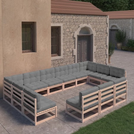 vidaXL Juego de muebles de jardín 13 pzas y cojines madera maciza pino