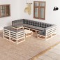 vidaXL Juego de muebles de jardín 10 pzas y cojines madera maciza pino vidaXL Juego de muebles de jardín 10 pzas y cojines madera maciza pino