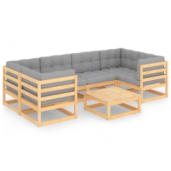 vidaXL Juego de muebles de jardín 7 pzas y cojines madera maciza pino