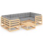 vidaXL Juego de muebles de jardín 7 pzas y cojines madera maciza pino vidaXL Juego de muebles de jardín 7 pzas y cojines madera maciza pino