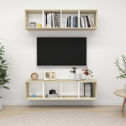 vidaXL Muebles de salón de pared 2 uds blanco y roble Sonoma
