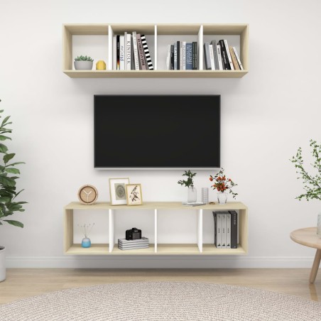 vidaXL Muebles de salón de pared 2 uds blanco y roble Sonoma