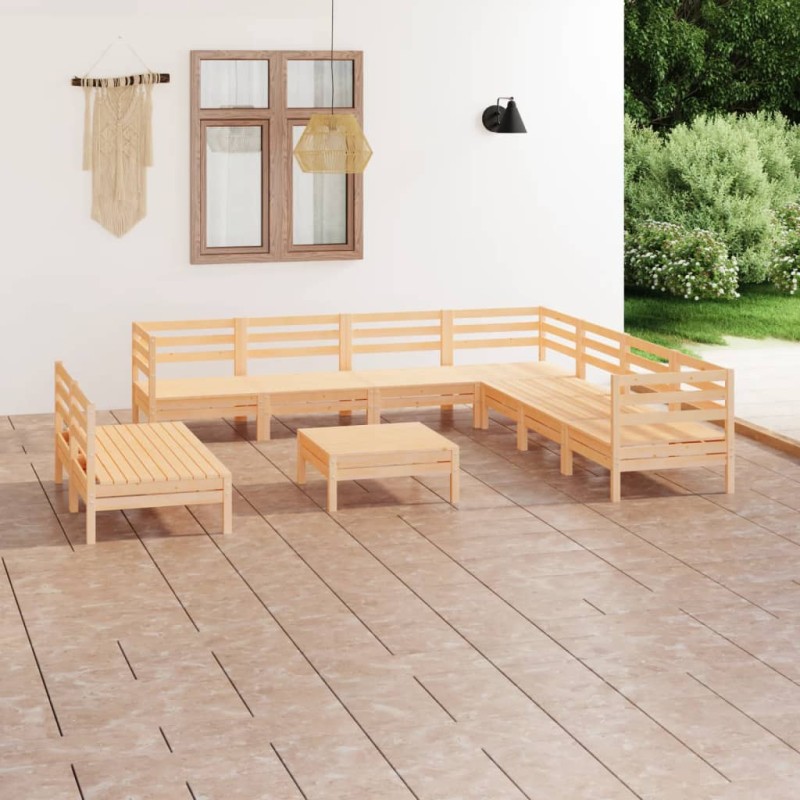 vidaXL Juego de muebles de jardín 10 piezas madera maciza de pino vidaXL Juego de muebles de jardín 10 piezas madera maciza de pino