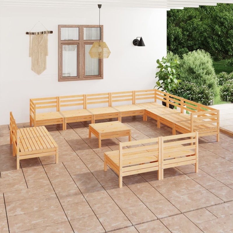 vidaXL Juego de muebles de jardín 13 piezas madera maciza de pino