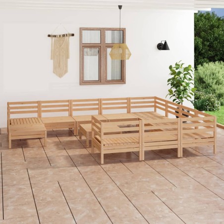vidaXL Juego de muebles de jardín 12 piezas madera maciza de pino