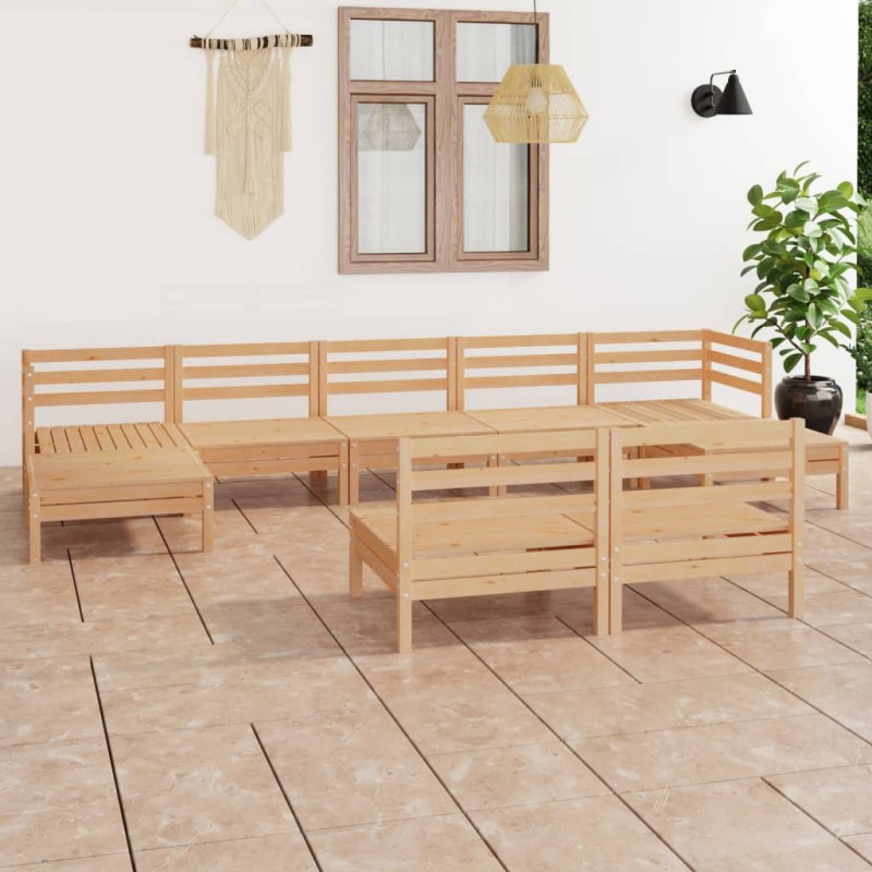 vidaXL Juego de muebles de jardín 9 piezas madera maciza de pino vidaXL Juego de muebles de jardín 9 piezas madera maciza de pino