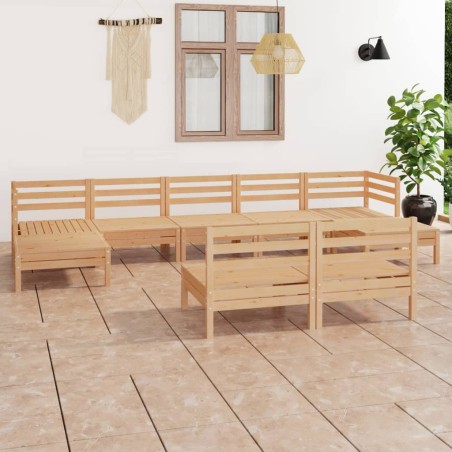 vidaXL Juego de muebles de jardín 9 piezas madera maciza de pino