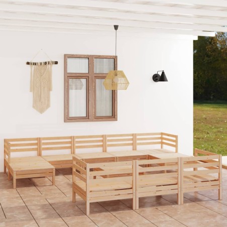 vidaXL Juego de muebles de jardín 11 piezas madera maciza de pino