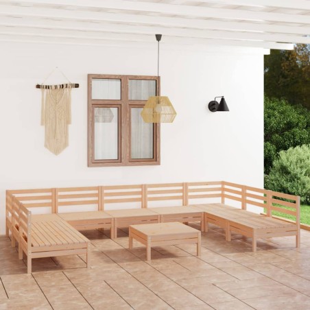 vidaXL Juego muebles de jardín 10 piezas madera maciza pino