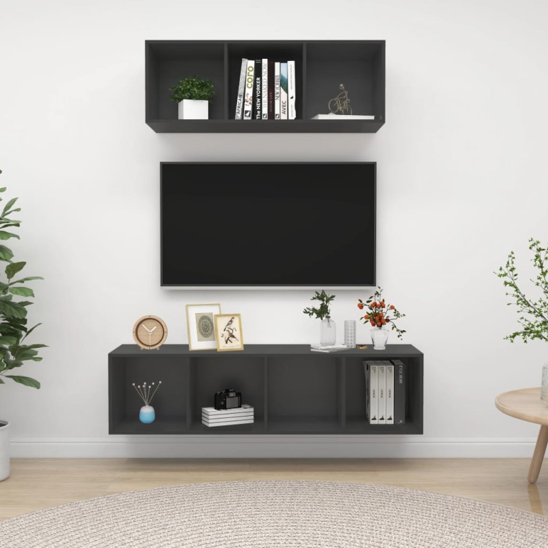 vidaXL Juego de muebles de salón 2 piezas madera de ingeniería gris vidaXL Juego de muebles de salón 2 piezas madera de ingeniería gris