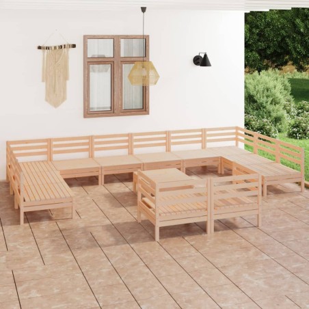 vidaXL Juego de muebles de jardín 13 piezas madera maciza de pino