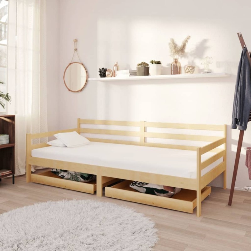 vidaXL Sofá cama con cajones madera de pino maciza 90x200 cm vidaXL Sofá cama con cajones madera de pino maciza 90x200 cm