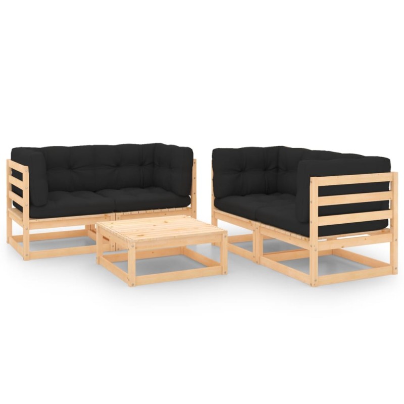 vidaXL Juego de muebles de jardín 5 pzas y cojines madera maciza pino vidaXL Juego de muebles de jardín 5 pzas y cojines madera maciza pino
