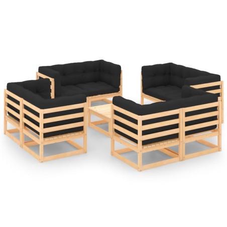 vidaXL Juego de muebles de jardín 9 pzas y cojines madera maciza pino