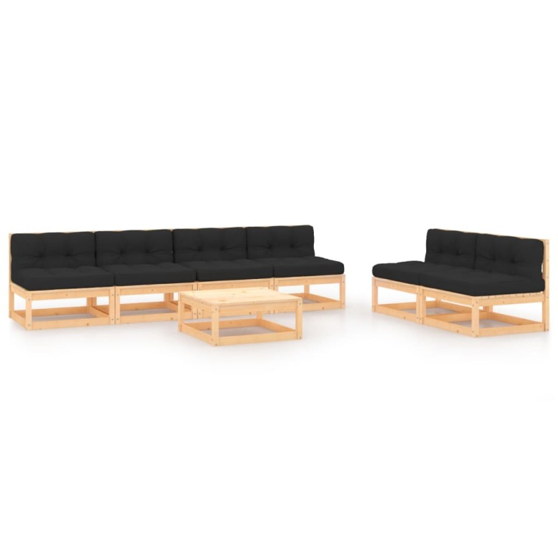 vidaXL Juego de muebles de jardín 7 pzas y cojines madera maciza pino vidaXL Juego de muebles de jardín 7 pzas y cojines madera maciza pino