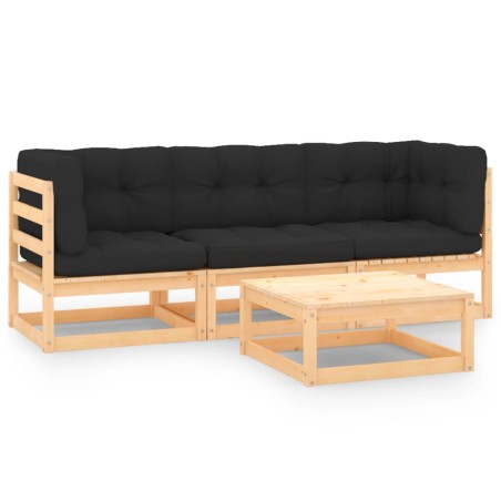 vidaXL Juego de muebles de jardín 4 pzas y cojines madera maciza pino