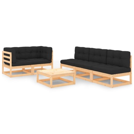 vidaXL Juego de muebles de jardín 6 pzas y cojines madera maciza pino