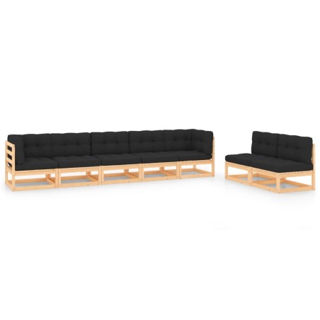 vidaXL Juego de muebles de jardín 7 pzas y cojines madera maciza pino