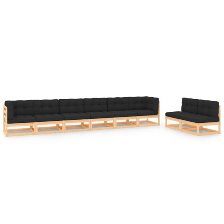 vidaXL Muebles de jardín 8 pzas y cojines madera maciza pino