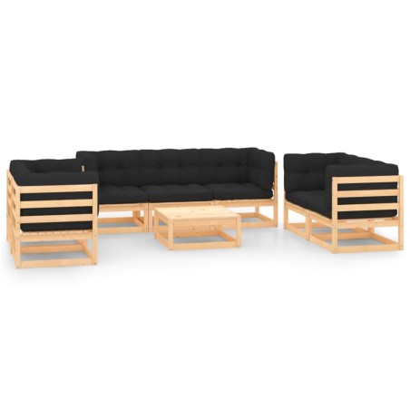 vidaXL Muebles de jardín 8 pzas y cojines madera maciza pino
