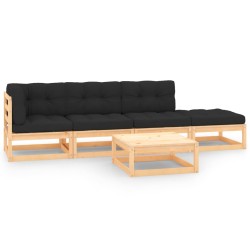 vidaXL Juego de muebles de jardín 5 pzas y cojines madera maciza pino