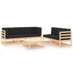 vidaXL Juego de muebles de jardín 6 pzas y cojines madera maciza pino
