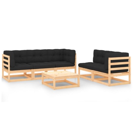 vidaXL Juego de muebles de jardín 6 pzas y cojines madera maciza pino