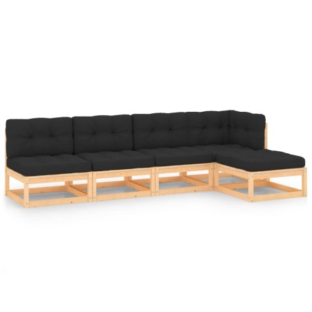 vidaXL Juego de muebles de jardín 5 pzas y cojines madera maciza pino